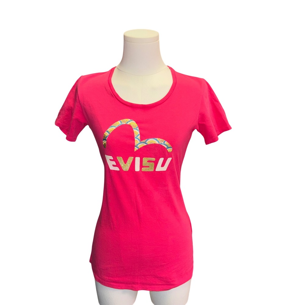 Evisu Pink Graphic Tee Small Glitter Seagull Logo‎ Y2K Japanese Streetwear Small